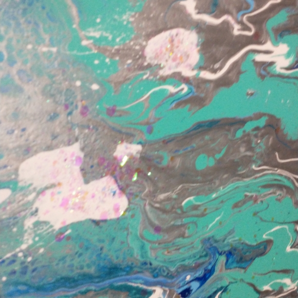 UNDERWATER FANTASY - Original Painting, 16x20 - Turquoise, Blues, Silver, White - Picture 14 of 16